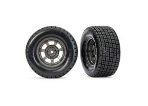 TRA-10473X Dirt Oval Gray Front Wheels w/ Hoosier Tires (2)