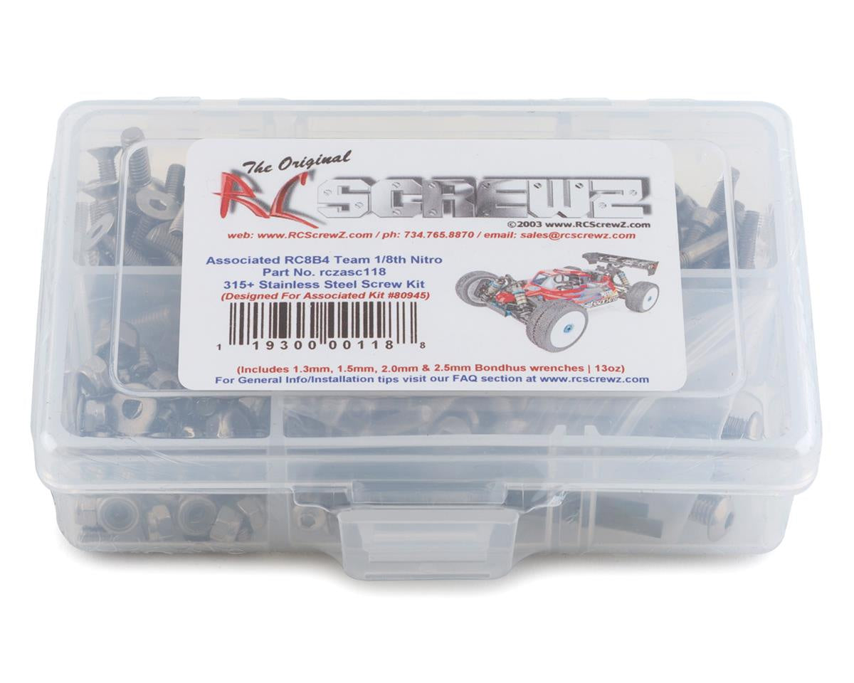 RCZASC118 RC Screwz Associated RC8B4 1/8th Nitro Buggy Stainless Steel Screw Kit