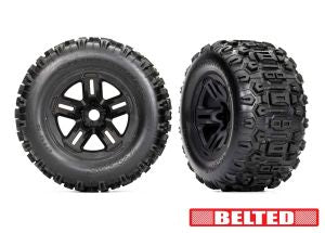 TRA-9573 3.8" Black Wheels & Belted Sledgehammer Tires (2)