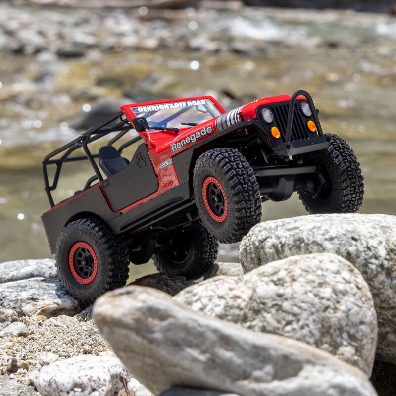 1/30 SCX30 Jeep CJ-7 Renegade 4X4 RTR Brushed Rock Crawler (Battery & Charger Included), Genright, Red