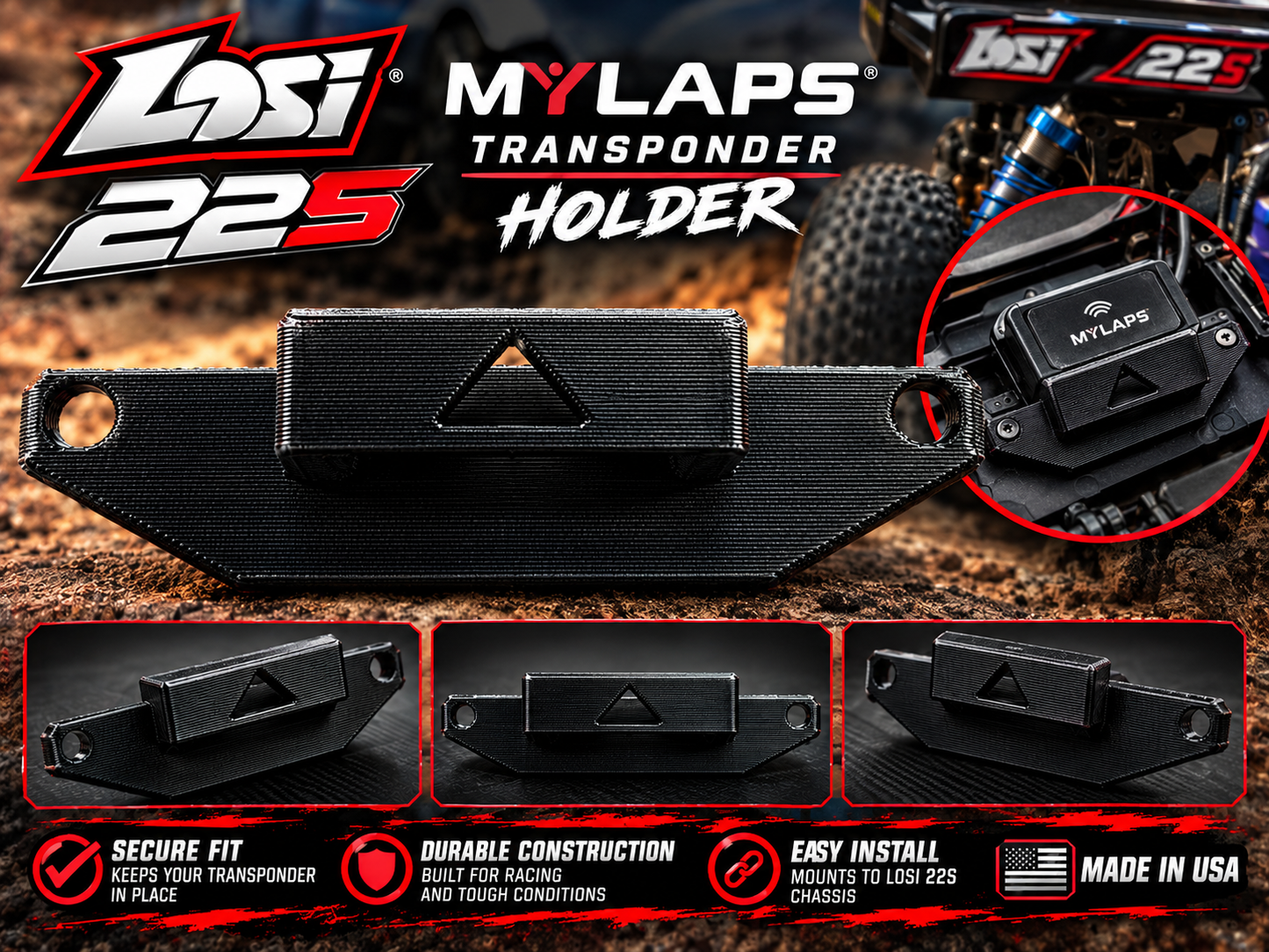 22S Losi Late Model & Sprint MYLAPS Transponder Mount