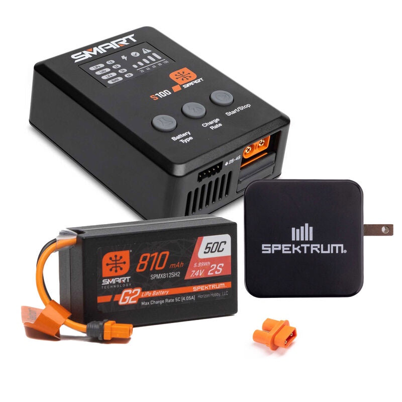Smart G2 Powerstage Bundle: 810mAh 2S 50C LiPo Battery (IC2), S100 Charger, 65W Power Block, Adapter