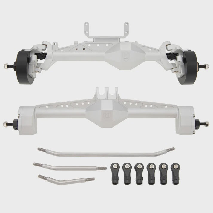 MEUS Racing Isokinetic 3-Section CVD Portal Front Rear Axles with 2 Servo Mounts for 1/10 Axial Capra 1.9 UTB DIY SCX10 SCX10 II Silver