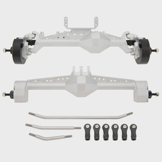 MEUS Racing Isokinetic 3-Section CVD Portal Front Rear Axles with 2 Servo Mounts for 1/10 Axial Capra 1.9 UTB DIY SCX10 SCX10 II Silver