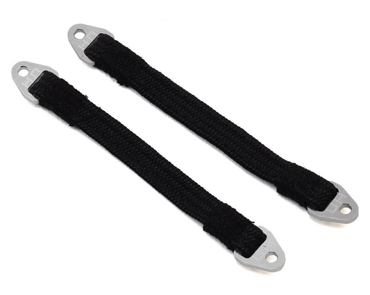 HRASLS95T1808 Hot Racing 95mm Suspension Travel Limit Straps (2) (Silver)