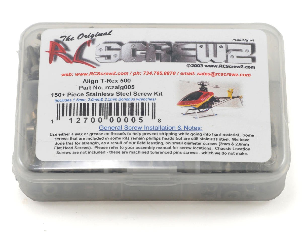 RCZALG005 RC Screwz Align T-Rex 500 Electric Stainless Steel Screw Kit