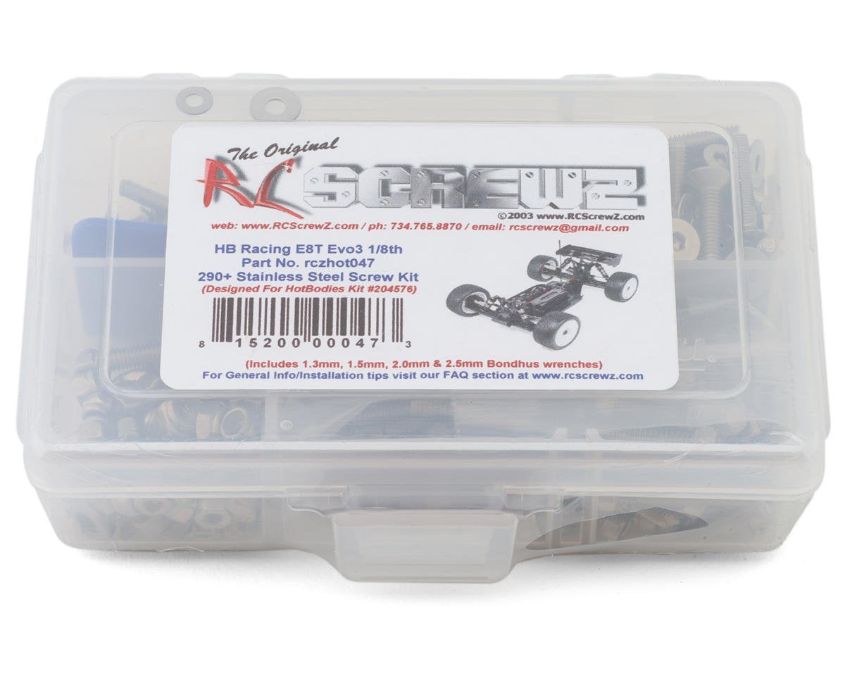 RCZHOT047 RC Screwz HB Racing E8T Evo3 1/8th Stainless Steel Screw Kit